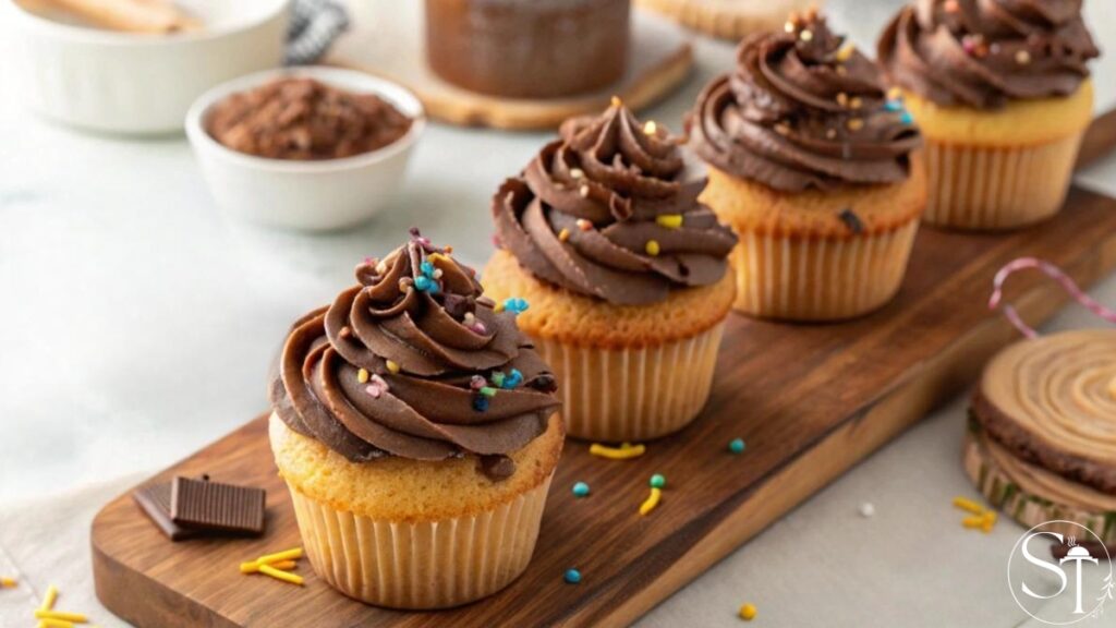Vanilla cupcakes with chocolate frosting