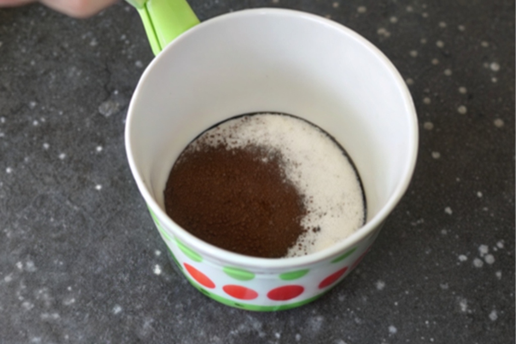 chocolate lava mug cake steps- add dry Ingredients