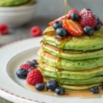 Matcha Pancakes with Berries